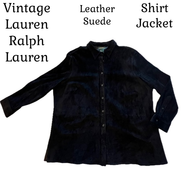 Vintage Ralph Lauren Black Leather Suede Jacket / Shirt 3X Plus Size Shacket - Picture 2 of 16